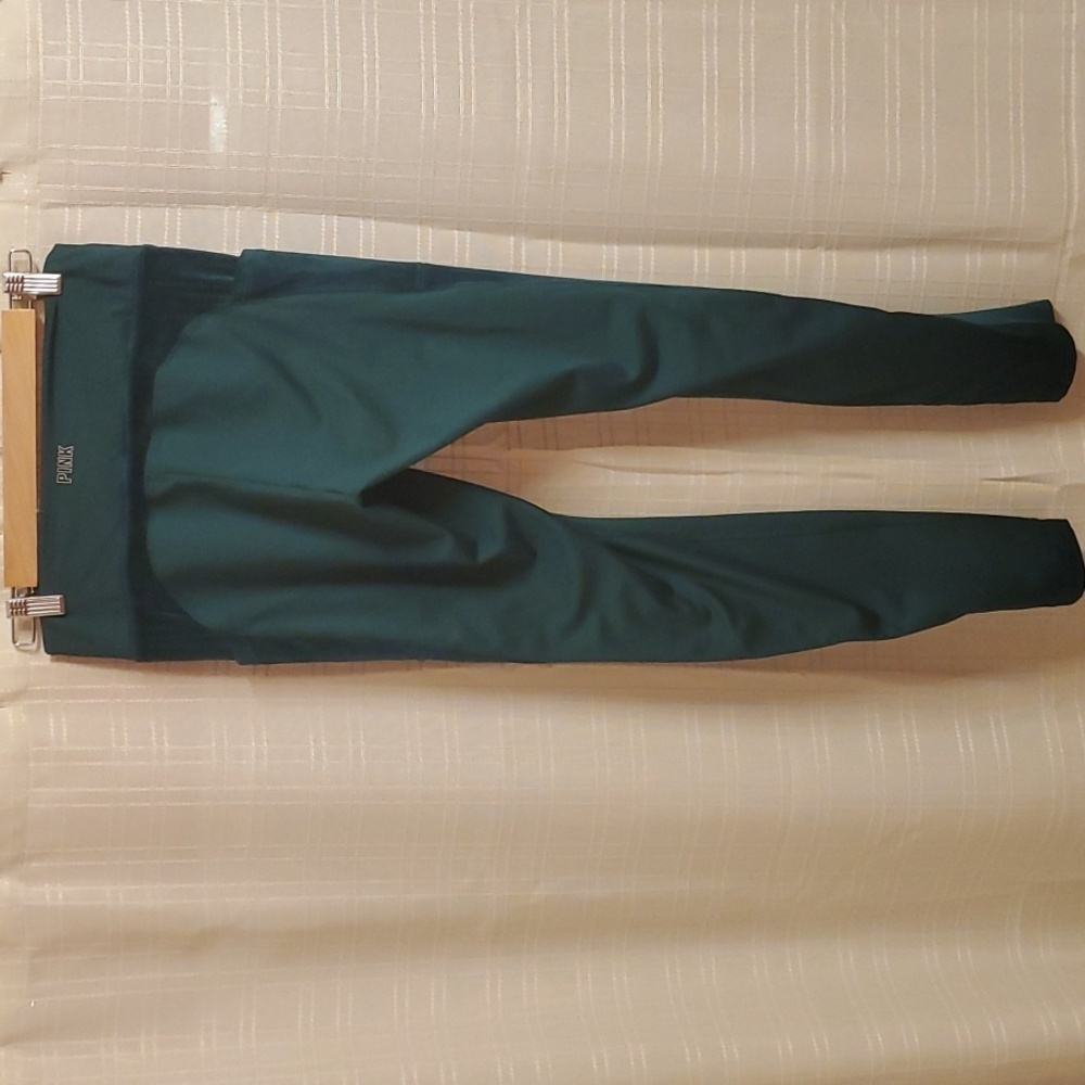 Pink Leggings Women's Size Large L Emerald Green Legging Velour Type Side Panels - Picture 6 of 13